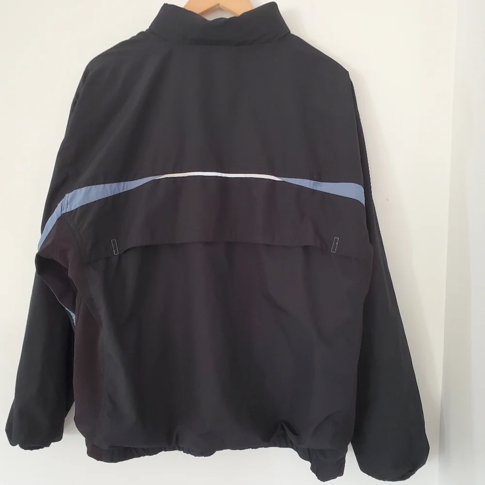 STARTER Men L Black Blue Windbreaker Jacket Full Zip Pockets Hood 90s Y2K
